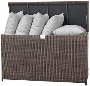Outdoor Wicker Storage Box Patio Aluminum Frame Espresso Brown Wicker Cushion Storage Bin Deck Box, 120 Gallon Outdoor Wicker Storage Box Patio Aluminum Frame Espresso Brown Wicker Cushion Storage Bin Deck Box, 120 Gallon