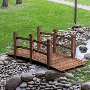 5 FT Wooden Garden Bridge, Stained Wood Arc Footbridge with Railings, 400 lbs Capacity, Decorative Pond Bridge for Outdoor Garden Yard Backyard Creek Farm (Brown) 5 FT Wooden Garden Bridge, Stained Wood Arc Footbridge with Railings, 400 lbs Capacity, Decorative Pond Bridge for Outdoor Garden Yard Backyard Creek Farm (Brown)