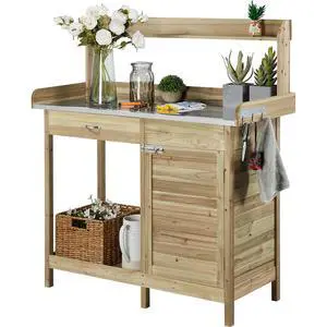 Garden Potting Bench Potting Table ACQ Lumber Wood Outdoor Work Station Work Bench Planting with Cabinet & Drawer & Top Shelf & Lower Shelf Light Green Garden Potting Bench Potting Table ACQ Lumber Wood Outdoor Work Station Work Bench Planting with Cabinet & Drawer & Top Shelf & Lower Shelf Light Green