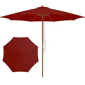 10FT Patio Umbrella, Outdoor Table Market Umbrella w/8 Wooden Ribs, 3 Adjustable Heights, Rope Pulley System, Detachable Pole, Wooden Patio Umbrella for Garden, Poolside, Backyard (Burgundy) 10FT Patio Umbrella, Outdoor Table Market Umbrella w/8 Wooden Ribs, 3 Adjustable Heights, Rope Pulley System, Detachable Pole, Wooden Patio Umbrella for Garden, Poolside, Backyard (Burgundy)