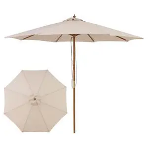 9 FT Patio Umbrella, Outdoor Table Market Umbrella with 8 Wooden Ribs, 3 Adjustable Heights, Rope Pulley System for Garden, Vented Top for Pool Backyard Deck Garden 9 FT Patio Umbrella, Outdoor Table Market Umbrella with 8 Wooden Ribs, 3 Adjustable Heights, Rope Pulley System for Garden, Vented Top for Pool Backyard Deck Garden