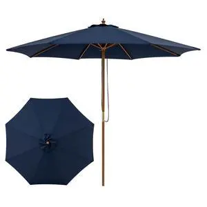 9 FT Patio Umbrella, Outdoor Table Market Umbrella with 8 Wooden Ribs, 3 Adjustable Heights, Rope Pulley System for Garden, Vented Top for Pool Backyard Deck Garden 9 FT Patio Umbrella, Outdoor Table Market Umbrella with 8 Wooden Ribs, 3 Adjustable Heights, Rope Pulley System for Garden, Vented Top for Pool Backyard Deck Garden