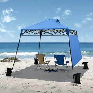 8x8ft Pop Up Canopy Tent Instant Portable Shelter One Push Tent Canopy, 4 Weight Bags, Slanted Legs-Blue 8x8ft Pop Up Canopy Tent Instant Portable Shelter One Push Tent Canopy, 4 Weight Bags, Slanted Legs-Blue