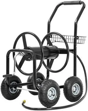Hose Reel Hold Up To 300 Ft Heavy Duty Garden Hose Reel Sturdy Water Hose Reel Cart with 4 Wheels Storage Basket for Garden Lawn Yard Outdoor (Black) Hose Reel Hold Up To 300 Ft Heavy Duty Garden Hose Reel Sturdy Water Hose Reel Cart with 4 Wheels Storage Basket for Garden Lawn Yard Outdoor (Black)