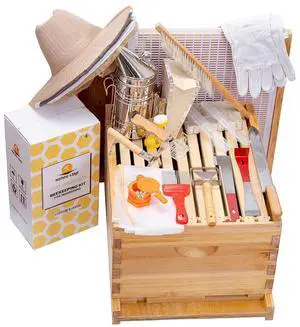 8 Frame Beehive Starter Kit Beeswax Coated Deep Beehive Box with Frames, Complete Beekeeping Kit for Beginners with Bee Smoker, Hive Tools, Brush, Gloves & Protective Veil Hat 8 Frame Beehive Starter Kit Beeswax Coated Deep Beehive Box with Frames, Complete Beekeeping Kit for Beginners with Bee Smoker, Hive Tools, Brush, Gloves & Protective Veil Hat