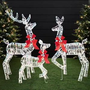4ft 3-Piece 2D Lighted Christmas Deer Family Set, Large Outdoor Yard Reindeer Holiday Decoration with 175 LED Lights, Stakes, Zip Ties - Iridecent 4ft 3-Piece 2D Lighted Christmas Deer Family Set, Large Outdoor Yard Reindeer Holiday Decoration with 175 LED Lights, Stakes, Zip Ties - Iridecent