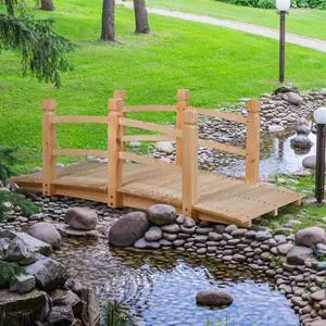 5 FT Wooden Garden Bridge, Classic Wood Arc Footbridge with Railings, 400 lbs Capacity, Decorative Pond Bridge for Outdoor Garden Yard Backyard Creek Farm (Natural) 5 FT Wooden Garden Bridge, Classic Wood Arc Footbridge with Railings, 400 lbs Capacity, Decorative Pond Bridge for Outdoor Garden Yard Backyard Creek Farm (Natural)