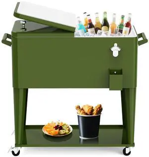 Rolling Ice Chest Cooler Cart, Portable Bar Drink Cooler, 80 Quart Cooling Bins, Beverage for Patio Pool Party, Large Ice Chest with Shelf, Bottle Opener Rolling Ice Chest Cooler Cart, Portable Bar Drink Cooler, 80 Quart Cooling Bins, Beverage for Patio Pool Party, Large Ice Chest with Shelf, Bottle Opener