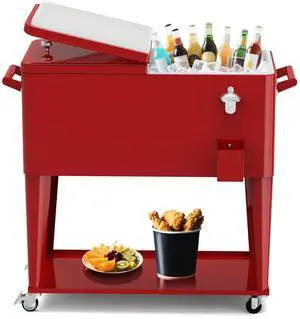Rolling Ice Chest Cooler Cart, Portable Bar Drink Cooler, 80 Quart Cooling Bins, Beverage for Patio Pool Party, Large Ice Chest with Shelf, Bottle Opener Rolling Ice Chest Cooler Cart, Portable Bar Drink Cooler, 80 Quart Cooling Bins, Beverage for Patio Pool Party, Large Ice Chest with Shelf, Bottle Opener