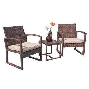3 Pieces Outdoor Patio Furniture Set, Outdoor Wicker Conversation Set, Patio Rattan Chair Set, Modern Bistro Set with Coffee Table, Garden Balcony Backyard Poolside (Brown) 3 Pieces Outdoor Patio Furniture Set, Outdoor Wicker Conversation Set, Patio Rattan Chair Set, Modern Bistro Set with Coffee Table, Garden Balcony Backyard Poolside (Brown)