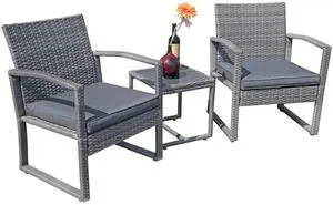 3 Piece Outdoor Patio Furniture Conversation Set, Rattan Chair Set With Coffee Table, For Garden, Balcony, Backyard, Poolside (Dark Grey) 3 Piece Outdoor Patio Furniture Conversation Set, Rattan Chair Set With Coffee Table, For Garden, Balcony, Backyard, Poolside (Dark Grey)