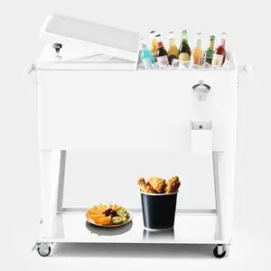 Rolling Ice Chest Cooler Cart, Portable Bar Drink Cooler, 80 Quart Cooling Bins, Beverage for Patio Pool Party, Large Ice Chest with Shelf, Bottle Opener Rolling Ice Chest Cooler Cart, Portable Bar Drink Cooler, 80 Quart Cooling Bins, Beverage for Patio Pool Party, Large Ice Chest with Shelf, Bottle Opener