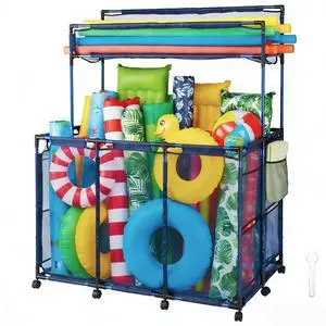 225 Gallon Pool Float Storage Bin Basket with Top Rack for Toy Raft Noodles Outdoor Double Tiers 49"x31"x61" Metal Frame 10 Wheels Mesh Rolling Organizer Cart Blue 225 Gallon Pool Float Storage Bin Basket with Top Rack for Toy Raft Noodles Outdoor Double Tiers 49"x31"x61" Metal Frame 10 Wheels Mesh Rolling Organizer Cart Blue