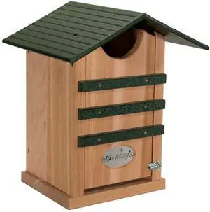 Screech Owl House Cedar Nesting Box with Poly Lumber Roof, Saw-Whet Owl Box for Outside, Drainage Ventilation, Easy Cleanout, Made in USA, Green Screech Owl House Cedar Nesting Box with Poly Lumber Roof, Saw-Whet Owl Box for Outside, Drainage Ventilation, Easy Cleanout, Made in USA, Green