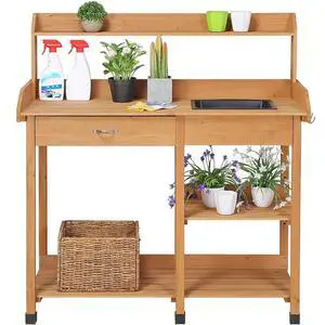 45.2x17.7x47.6'' (LxWxH) Potting Benches Outdoor Garden Potting Table Work Bench with Removable Sink Drawer Rack Shelves Work Station, Wood 45.2x17.7x47.6'' (LxWxH) Potting Benches Outdoor Garden Potting Table Work Bench with Removable Sink Drawer Rack Shelves Work Station, Wood