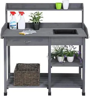 45.2x17.7x47.6'' (LxWxH) Potting Benches Outdoor Garden Potting Table Work Bench with Removable Sink Drawer Rack Shelves Work Station, Gray 45.2x17.7x47.6'' (LxWxH) Potting Benches Outdoor Garden Potting Table Work Bench with Removable Sink Drawer Rack Shelves Work Station, Gray