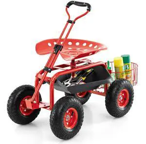 Rolling Garden Cart with Seat, Outdoor Garden Stool with Wheels, Tool Tray & Basket, Adjustable Steering Handle, 360 Degree Swivel Seat for Planting, Gardening Scooter for Lawn, Yard, Patio Rolling Garden Cart with Seat, Outdoor Garden Stool with Wheels, Tool Tray & Basket, Adjustable Steering Handle, 360 Degree Swivel Seat for Planting, Gardening Scooter for Lawn, Yard, Patio