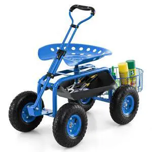 Rolling Garden Cart with Seat, Outdoor Garden Stool with Wheels, Tool Tray & Basket, Adjustable Steering Handle, 360 Degree Swivel Seat for Planting, Gardening Scooter for Lawn, Yard, Patio Rolling Garden Cart with Seat, Outdoor Garden Stool with Wheels, Tool Tray & Basket, Adjustable Steering Handle, 360 Degree Swivel Seat for Planting, Gardening Scooter for Lawn, Yard, Patio