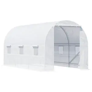 15' x 7' x 7' Walk-in Tunnel Greenhouse, Large Garden Hot House Kit with 6 Roll-up Windows & Roll Up Door, Steel Frame, White 15' x 7' x 7' Walk-in Tunnel Greenhouse, Large Garden Hot House Kit with 6 Roll-up Windows & Roll Up Door, Steel Frame, White