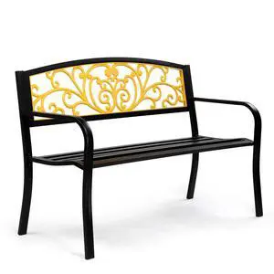 Outdoor Bench for Patio Metal Garden Bench w/PVC Back Pattern, Black Park Benches Front Porch Benches for Yard Lawn Decor Deck Entryway (Yellow&Black) Outdoor Bench for Patio Metal Garden Bench w/PVC Back Pattern, Black Park Benches Front Porch Benches for Yard Lawn Decor Deck Entryway (Yellow&Black)