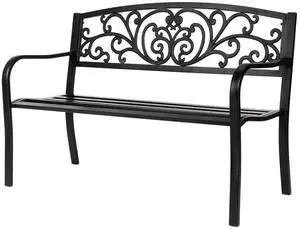 Outdoor Bench for Patio Metal Garden Bench w/PVC Back Pattern, Black Park Benches Front Porch Benches for Yard Lawn Decor Deck Entryway (Black-Floral) Outdoor Bench for Patio Metal Garden Bench w/PVC Back Pattern, Black Park Benches Front Porch Benches for Yard Lawn Decor Deck Entryway (Black-Floral)