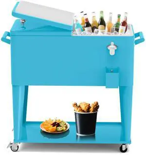 Rolling Ice Chest Cooler Cart, Portable Bar Drink Cooler, 80 Quart Cooling Bins, Beverage for Patio Pool Party, Large Ice Chest with Shelf, Bottle Opener Rolling Ice Chest Cooler Cart, Portable Bar Drink Cooler, 80 Quart Cooling Bins, Beverage for Patio Pool Party, Large Ice Chest with Shelf, Bottle Opener