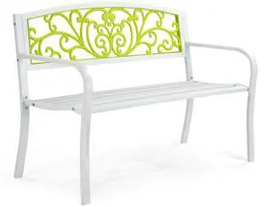Outdoor Bench for Patio Metal Garden Bench w/PVC Back Pattern, Black Park Benches Front Porch Benches for Yard Lawn Decor Deck Entryway (White&Green) Outdoor Bench for Patio Metal Garden Bench w/PVC Back Pattern, Black Park Benches Front Porch Benches for Yard Lawn Decor Deck Entryway (White&Green)
