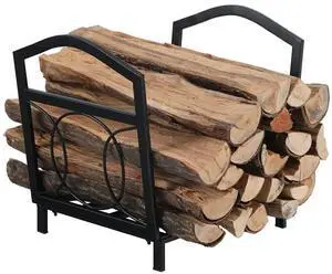 17 Inch Small Firewood Log Rack Indoor/Outdoor Steel Wood Storage Log Rack Bin Wood Holder Fireplace Accessories Circle Design, Black 17 Inch Small Firewood Log Rack Indoor/Outdoor Steel Wood Storage Log Rack Bin Wood Holder Fireplace Accessories Circle Design, Black