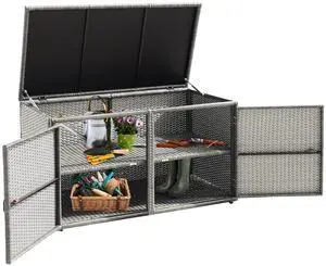 Deck Box Outdoor Patio Pool Storage Box Outside Rattan Wicker Storage Bin Cabinet with Steel Frame Shelf for Garden Balcony Porch Yard Furniture Tools Deck Box Outdoor Patio Pool Storage Box Outside Rattan Wicker Storage Bin Cabinet with Steel Frame Shelf for Garden Balcony Porch Yard Furniture Tools