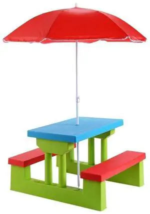 Kids Picnic Table, Indoor & Outdoor Plastic Table and Bench with Removable Umbrella, Portable Toddler Picnic Table and Chair Set for Garden, Backyard, Patio Kids Picnic Table, Indoor & Outdoor Plastic Table and Bench with Removable Umbrella, Portable Toddler Picnic Table and Chair Set for Garden, Backyard, Patio