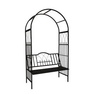 Steel Garden Arch with Seat for 2 People, 6'9" High x 3'9" Wide, Garden Arbor for Various Climbing Plant, Outdoor Garden Lawn Backyard Steel Garden Arch with Seat for 2 People, 6'9" High x 3'9" Wide, Garden Arbor for Various Climbing Plant, Outdoor Garden Lawn Backyard