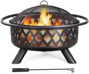 Fire Pit 36in Outdoor Wood Burning Fire Pits Wood Large Fire Bowl for Outside BBQ Bonfire Patio with Mesh Spark Screen, Poker and Rain Cover Fire Pit 36in Outdoor Wood Burning Fire Pits Wood Large Fire Bowl for Outside BBQ Bonfire Patio with Mesh Spark Screen, Poker and Rain Cover