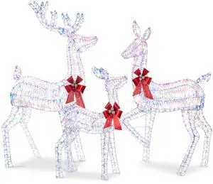 3-Piece Large Lighted Christmas Deer Family Set 5Ft Outdoor Yard Decoration with 360 LED Lights, Stakes, Zip Ties - Iridescent 3-Piece Large Lighted Christmas Deer Family Set 5Ft Outdoor Yard Decoration with 360 LED Lights, Stakes, Zip Ties - Iridescent