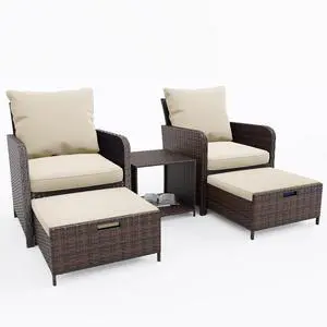 Wicker Patio Furniture Chair with Hiddern Ottoman for Balcony, 5 Piece Patio Conversation Set with Side Table for Front Porch Deck Wicker Patio Furniture Chair with Hiddern Ottoman for Balcony, 5 Piece Patio Conversation Set with Side Table for Front Porch Deck