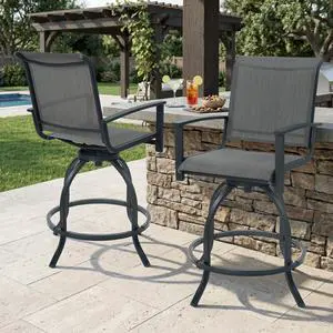 Outdoor Swivel Bar Stools Set of 2, 360° Swivel Counter-Height Patio Bar Chairs with High Back, Powder-Coated Steel Frame & Textilene Fabric for Backyard, Balcony, Kitchen Island Gray Outdoor Swivel Bar Stools Set of 2, 360° Swivel Counter-Height Patio Bar Chairs with High Back, Powder-Coated Steel Frame & Textilene Fabric for Backyard, Balcony, Kitchen Island Gray