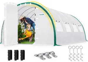 20x10x6.6 FT Premium Greenhouse for Outdoors with 2 Door Frames, Reinforced Top Structure & Cover, Large Heavy Duty Walk-in Tunnel Hoop Green House for Garden Backyard Flower Winter, White 20x10x6.6 FT Premium Greenhouse for Outdoors with 2 Door Frames, Reinforced Top Structure & Cover, Large Heavy Duty Walk-in Tunnel Hoop Green House for Garden Backyard Flower Winter, White