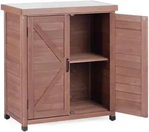 Potting Bench with Storage Cabinet and Metal Table Top for Outdoor Patio, Garden Furniture Wood Workstation (Dark Brown, 31x17x36) Potting Bench with Storage Cabinet and Metal Table Top for Outdoor Patio, Garden Furniture Wood Workstation (Dark Brown, 31x17x36)