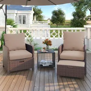 Balcony Furniture Outdoor Patio Chair with Ottoman for Small Space, 5 Piece Wicker Patio Furniture Set with Side Table, Khaki Balcony Furniture Outdoor Patio Chair with Ottoman for Small Space, 5 Piece Wicker Patio Furniture Set with Side Table, Khaki