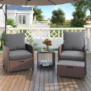 Balcony Furniture Patio Chairs with Ottoman, 5 Piece Wicker Patio Furniture Set with Footrest for Front Porch Small Space Balcony Furniture Patio Chairs with Ottoman, 5 Piece Wicker Patio Furniture Set with Footrest for Front Porch Small Space