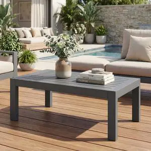 Aluminum Outdoor Coffee Table, All-Weather Rectangle Metal Patio Coffee Table Furniture for Balcony, Garden, Indoor or Outdoor Use, Dark Grey Aluminum Outdoor Coffee Table, All-Weather Rectangle Metal Patio Coffee Table Furniture for Balcony, Garden, Indoor or Outdoor Use, Dark Grey