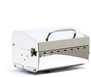Kuuma Stow N Go 125 Stainless Steel Gas Grill with Latch, Handle, and Pedestal Mount for Patio, Lawn, and Garden, Silver Kuuma Stow N Go 125 Stainless Steel Gas Grill with Latch, Handle, and Pedestal Mount for Patio, Lawn, and Garden, Silver