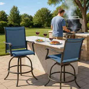 Isabella Outdoor Swivel Bar Stools, Counter Height Patio Swivel Chairs with Textilene Seat, Outdoor Bar Height Chairs for Backyard, Bistro, Patio Bars, Navy Blue Isabella Outdoor Swivel Bar Stools, Counter Height Patio Swivel Chairs with Textilene Seat, Outdoor Bar Height Chairs for Backyard, Bistro, Patio Bars, Navy Blue