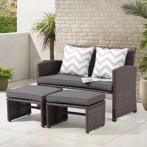 Outdoor Loveseat 3 Piece Patio Furniture Set Outdoor Conversation Set All-Weather Wicker Love Seat with Ottoman/Side Table, Brown Rattan, Dark Grey Outdoor Loveseat 3 Piece Patio Furniture Set Outdoor Conversation Set All-Weather Wicker Love Seat with Ottoman/Side Table, Brown Rattan, Dark Grey
