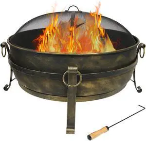 Sunnydaze 34-Inch Steel Large Fire Pit for Outside - Wood-Burning Fire Pit Bowl for Outdoors with Spark Screen, Log Poker, and Grate Sunnydaze 34-Inch Steel Large Fire Pit for Outside - Wood-Burning Fire Pit Bowl for Outdoors with Spark Screen, Log Poker, and Grate