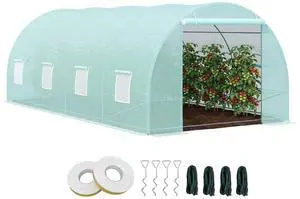 20' x 10' x 7' Walk-in Tunnel Greenhouse with Zippered Door & 8 Mesh Windows, Large Garden Green House Kit, Galvanized Steel Frame, Green 20' x 10' x 7' Walk-in Tunnel Greenhouse with Zippered Door & 8 Mesh Windows, Large Garden Green House Kit, Galvanized Steel Frame, Green