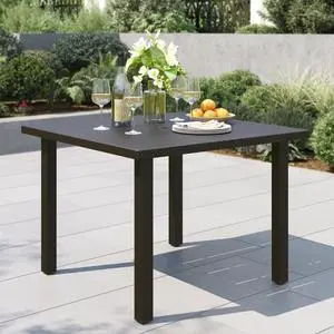 34" Outdoor Patio Table for 4, Slatted Wrought Iron Dining Table with Umbrella Hole, Minimalist Outside Metal Furniture for Deck, Porch, Backyard - Black 34" Outdoor Patio Table for 4, Slatted Wrought Iron Dining Table with Umbrella Hole, Minimalist Outside Metal Furniture for Deck, Porch, Backyard - Black