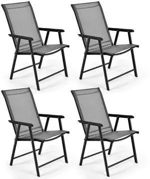 Patio Chairs Set of 4, Outdoor Folding Dining Chairs with Armrests, Foldable Porch Chairs for Lawn Deck Backyard, Folding Chairs for Adults (Gray) Patio Chairs Set of 4, Outdoor Folding Dining Chairs with Armrests, Foldable Porch Chairs for Lawn Deck Backyard, Folding Chairs for Adults (Gray)