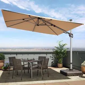 Patio Umbrella Outdoor, 10 Feet Cantilever Umbrella Aluminum Offset Umbrella with 360-degree Rotation for Backyard, Pool, Lawn, Deck (Square, Khaki) Patio Umbrella Outdoor, 10 Feet Cantilever Umbrella Aluminum Offset Umbrella with 360-degree Rotation for Backyard, Pool, Lawn, Deck (Square, Khaki)