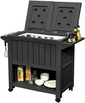 85 Quart Cooler with Wheels, Upgrade Patio Ice Chest, Outdoor Beverage Cart Rolling Cooler for Patio Pool Deck Party BBQ Cookouts (Dark Grey) 85 Quart Cooler with Wheels, Upgrade Patio Ice Chest, Outdoor Beverage Cart Rolling Cooler for Patio Pool Deck Party BBQ Cookouts (Dark Grey)