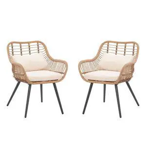 Set of 2 Patio Dining Chairs, Outdoor Wicker Seating Set with Soft Cushion for Indoor & Outdoor Use, Modern Wicker Dining Chairs for Backyard Set of 2 Patio Dining Chairs, Outdoor Wicker Seating Set with Soft Cushion for Indoor & Outdoor Use, Modern Wicker Dining Chairs for Backyard